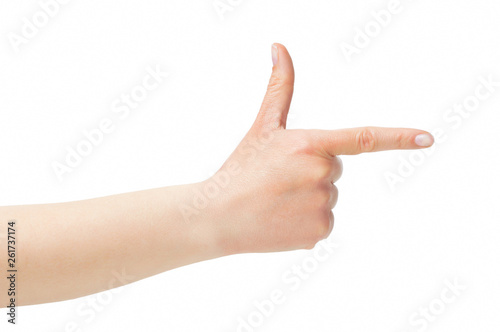 A hand pointing to the right