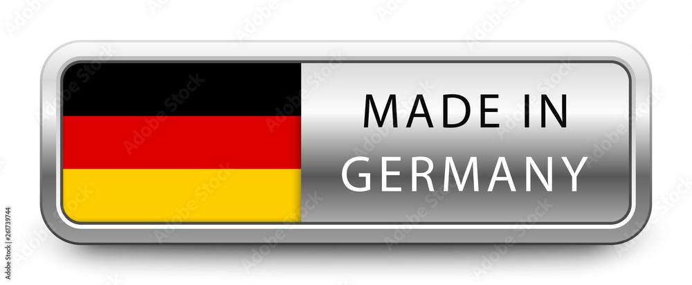 MADE IN GERMANY metallic badge with national flag isolated on white background MADE IN GERMANY metallic badge with national flag isolated on white background