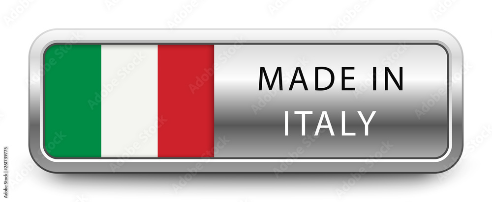 MADE IN ITALY metallic badge with national flag isolated on white background MADE IN ITALY metallic badge with national flag isolated on white background