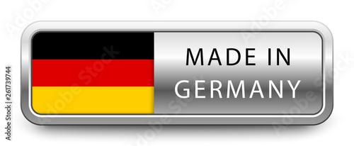 MADE IN GERMANY metallic badge with national flag isolated on white background
