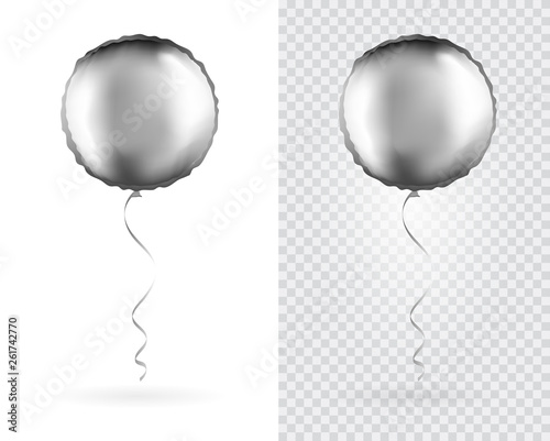 Set of Silver Round shaped foil balloons on transparent white background. Party Balloons event design decoration. Mockup for balloon print. Vector.