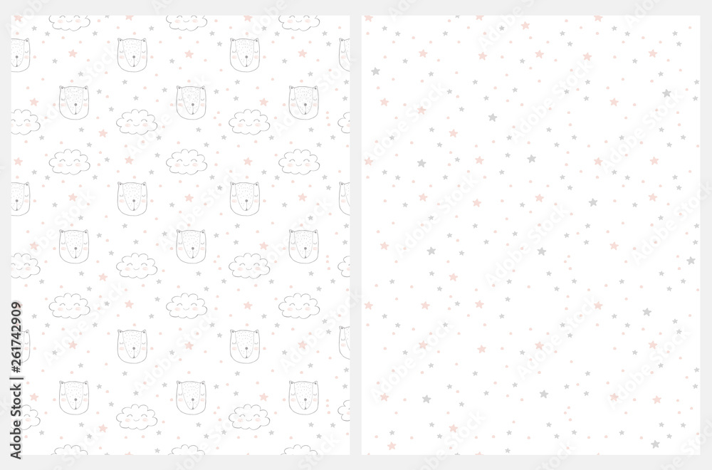 Lovely Bear and Cloud Seamless Vector Pattern. Cute Slipping Bear, Smiling Cloud and Stars on a White Background. Baby Shower Party Decoration. Starry Sky Design. Baby Girl Nursery Art. Lovely Bear and Cloud Seamless Vector Pattern. Cute Slipping Bear, Smiling Cloud and Stars on a White Background. Baby Shower Party Decoration. Starry Sky Design. Baby Girl Nursery Art.