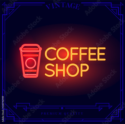Coffee Shop Neon light sign. Vector illustration.