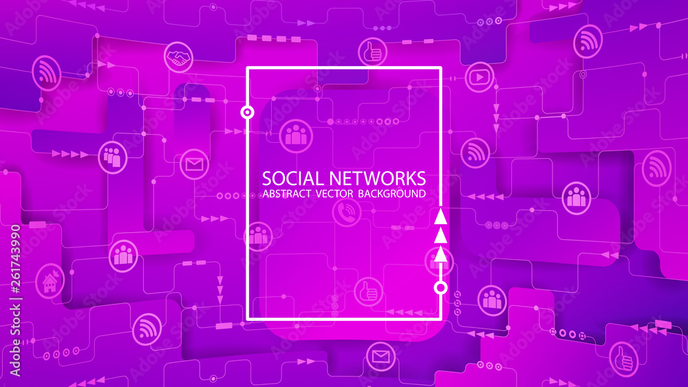 Global social network. Future. Vector. Violet futuristic background. Internet and technology. Virtual reality and modern science. Abstract image of dots and lines. Geometric background.