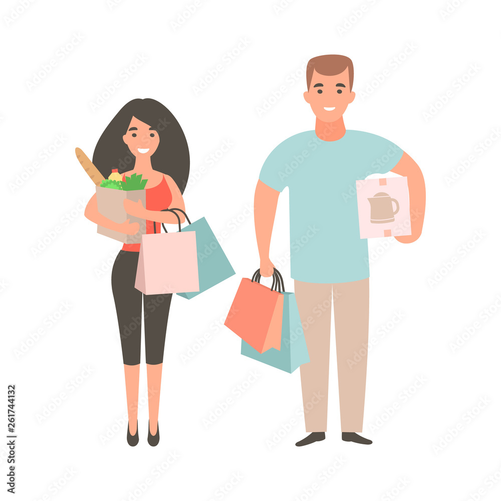 Family in supermarket to shop. Shopping concept.