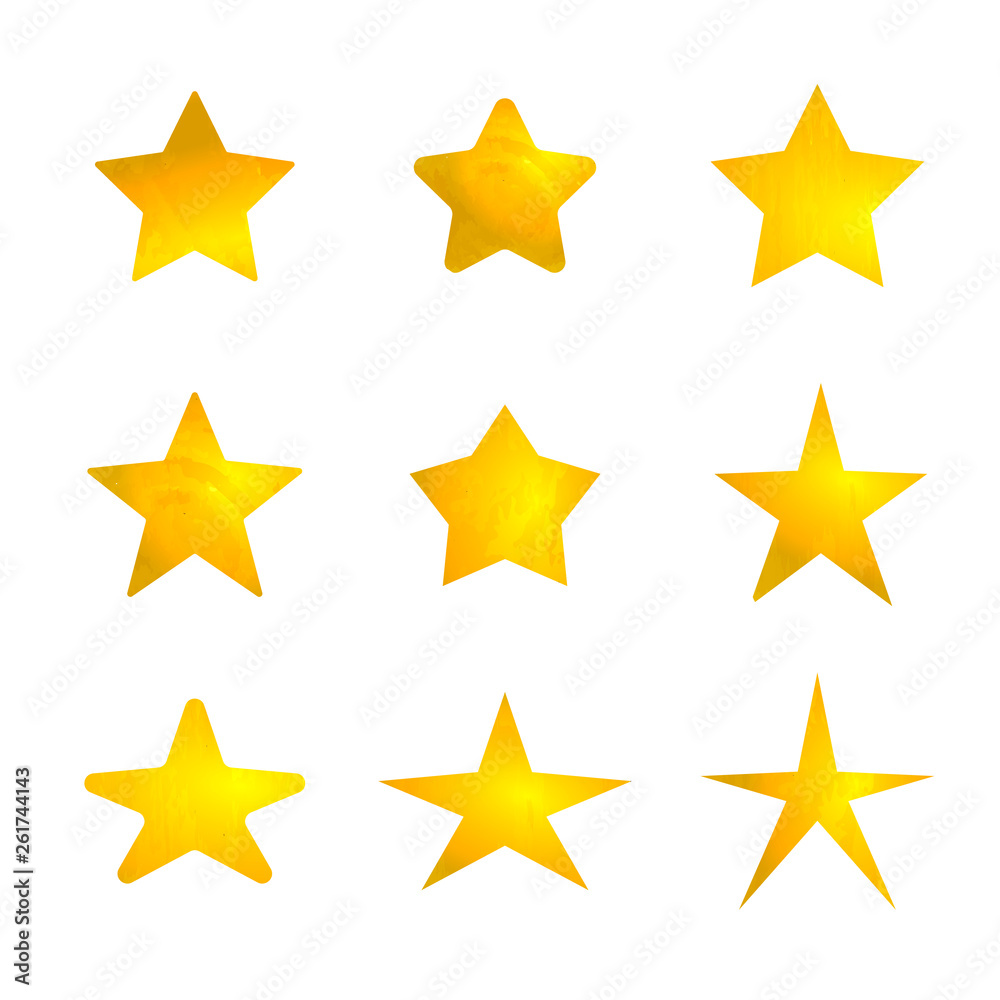 Vector Set of Golden Stars, Shining Marks Set Isolated. Vector Set of Golden Stars, Shining Marks Set Isolated.