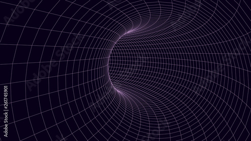 Abstract tunnel. Vector wormhole. 3D corridor mesh.