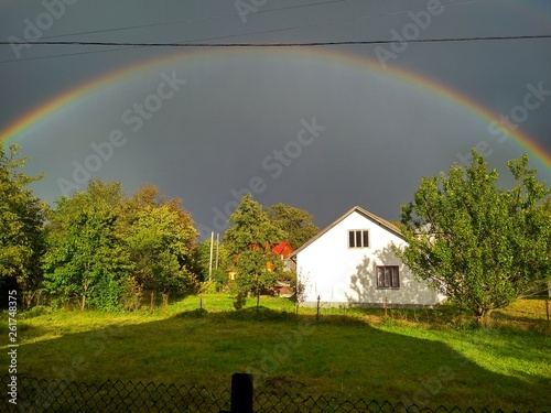 beautiful double rainbow against a dark sky