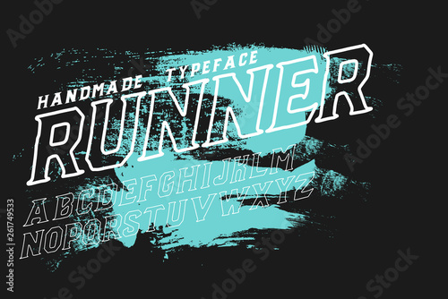 Runner. Modern font. Futuristic font. Cyber punk style. Red color. Serif handmade font.