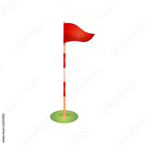 Red golf flag pole with marks and wind direction