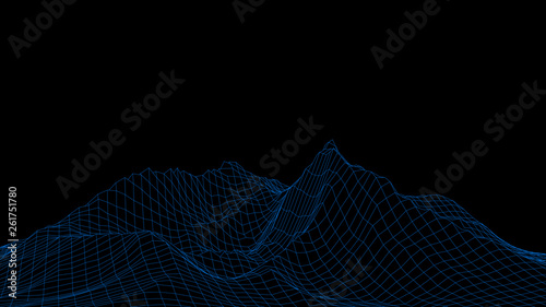 3d technology vector illustration. Abstraction. Landscape design of mountains.