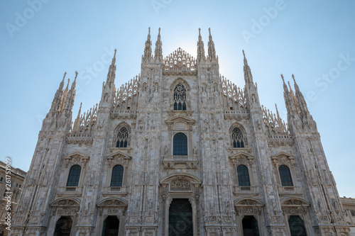 Panoramic view of exterior of Milan Cathedral (Duomo di Milano)