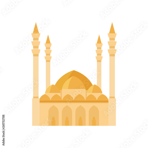 Mosque building yellow color vector illustration. Vector illustration on white background
