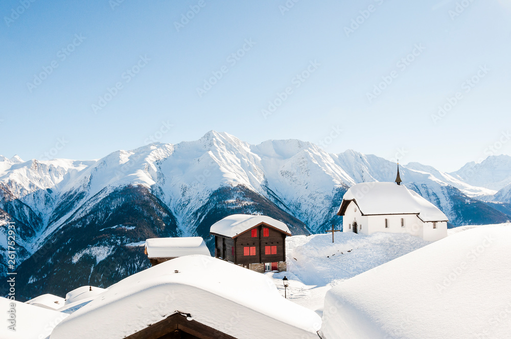 Bettmeralp, Kapelle, Bergkapelle, Bergdorf, Wallis, Walliser Berge, Alpen, Aletsch, Winter, Wintersport, Schweiz