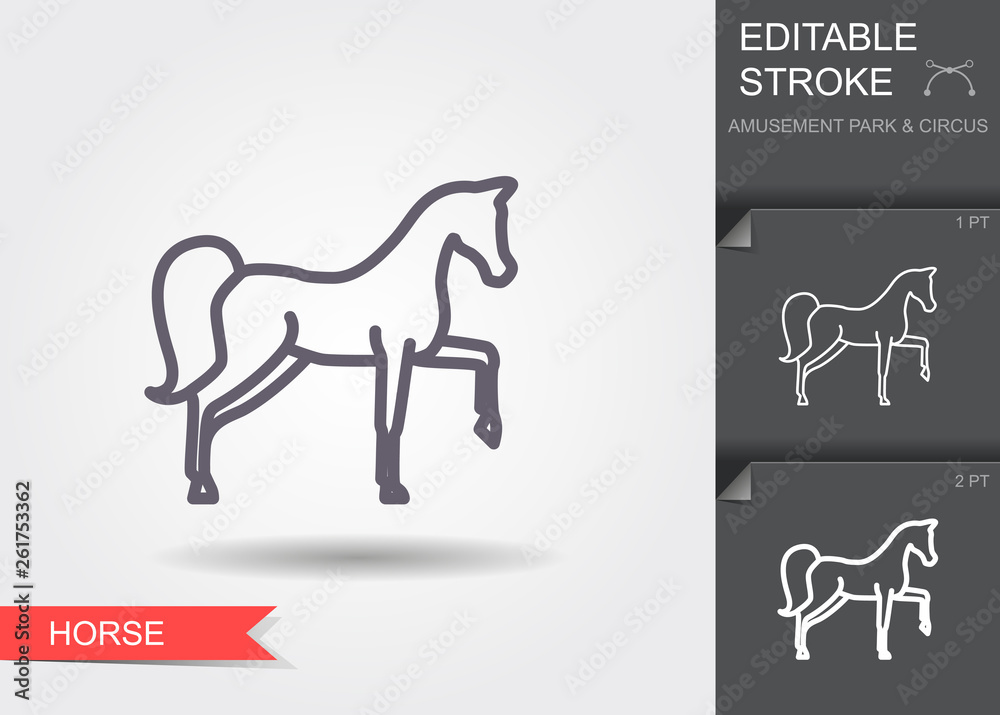 Circus horse. Line icon with editable stroke with shadow Circus horse. Line icon with editable stroke with shadow