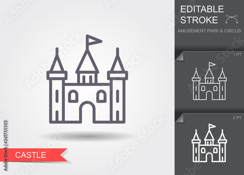 Castle tower. Line icon with editable stroke with shadow