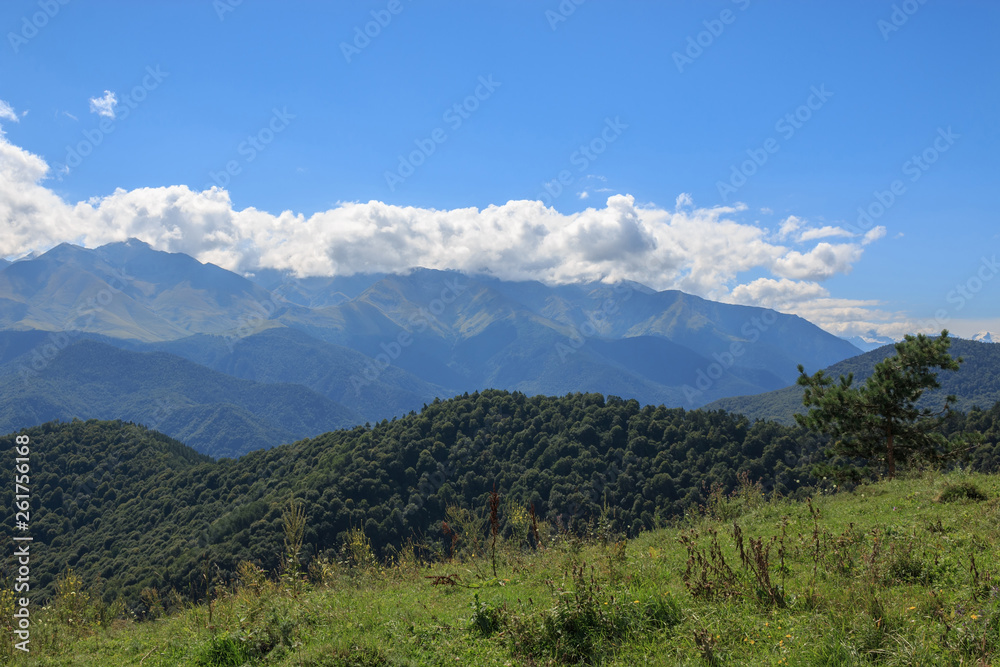 Panorama view of mountains scenes in national park Dombay