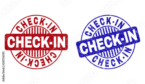 Vászonkép Grunge CHECK-IN round stamp seals isolated on a white background