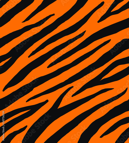 Fototapeta Naklejka Na Ścianę i Meble -  Vector seamless pattern of black and red tiger zebra stripes print fur isolated