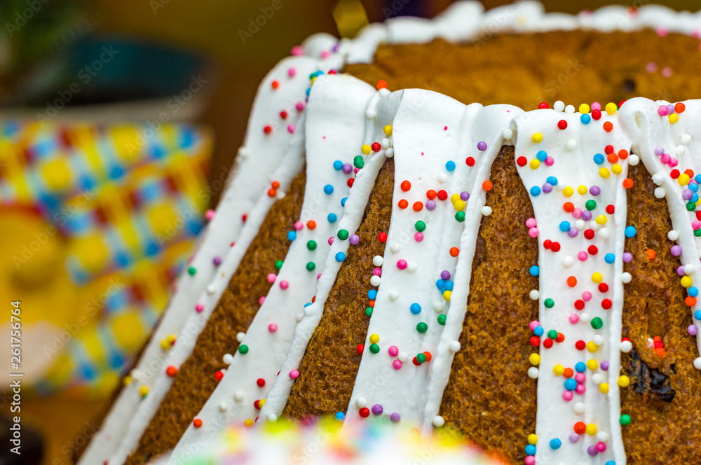 Fototapeta premium Kulichi, traditional Russian Easter cake with icing