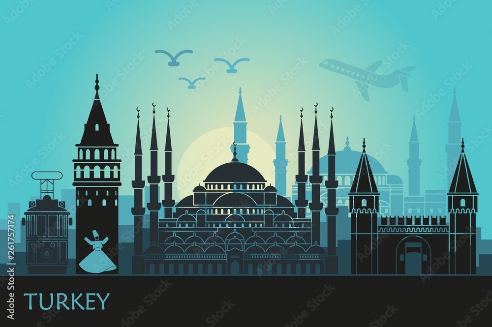 Abstract landscape of Istanbul with the main sights