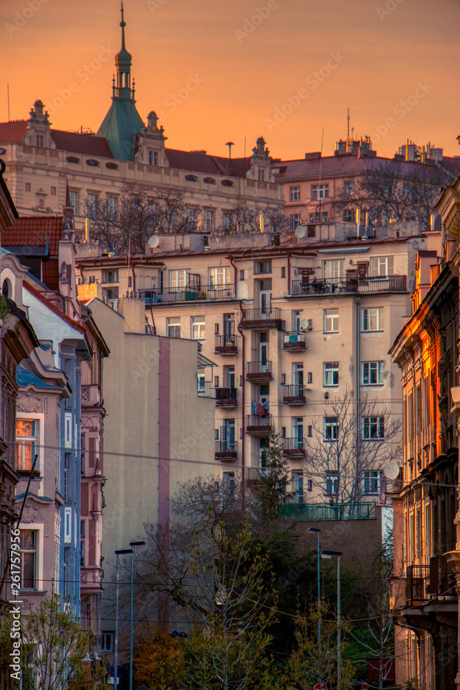 Fototapeta premium Prague sunset beautiful roofs at summer