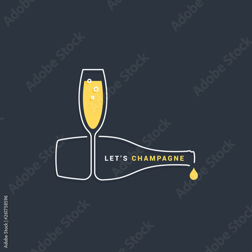 Champagne bottle with wine glass line icon