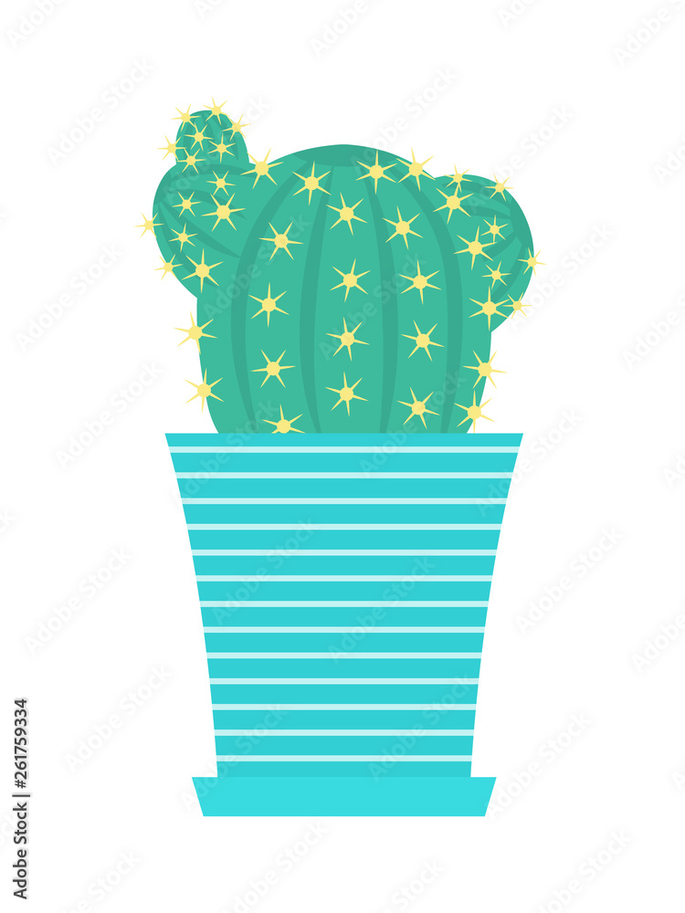 Vector green cacti with flowers in flowerpot Vector green cacti with flowers in flowerpot