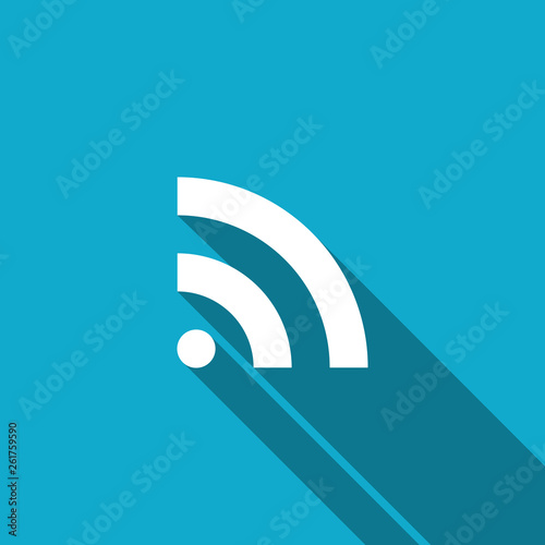 RSS icon isolated with long shadow. Radio signal. RSS feed symbol. Flat design. Vector Illustration