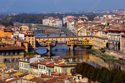 View from Piazzale Michelangelo on Arno river and Old bridge (Ponte Vecchio) in Florence, Italy
