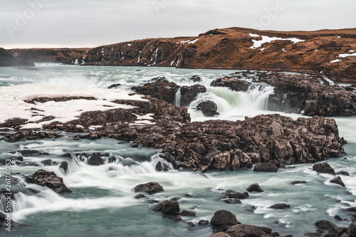 Urridafoss  the most voluminous waterfall in the country  at south near main road of Iceland in winter season