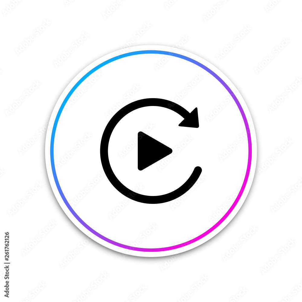Video play button like simple replay icon isolated on white background. Circle white button. Vector Illustration Video play button like simple replay icon isolated on white background. Circle white button. Vector Illustration