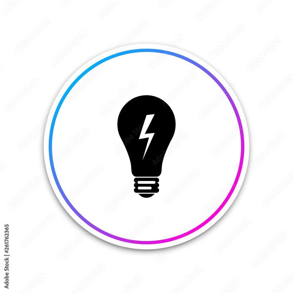 Light lamp sign. Bulb with lightning symbol icon isolated on white background. Idea symbol. Circle white button. Vector Illustration Light lamp sign. Bulb with lightning symbol icon isolated on white background. Idea symbol. Circle white button. Vector Illustration