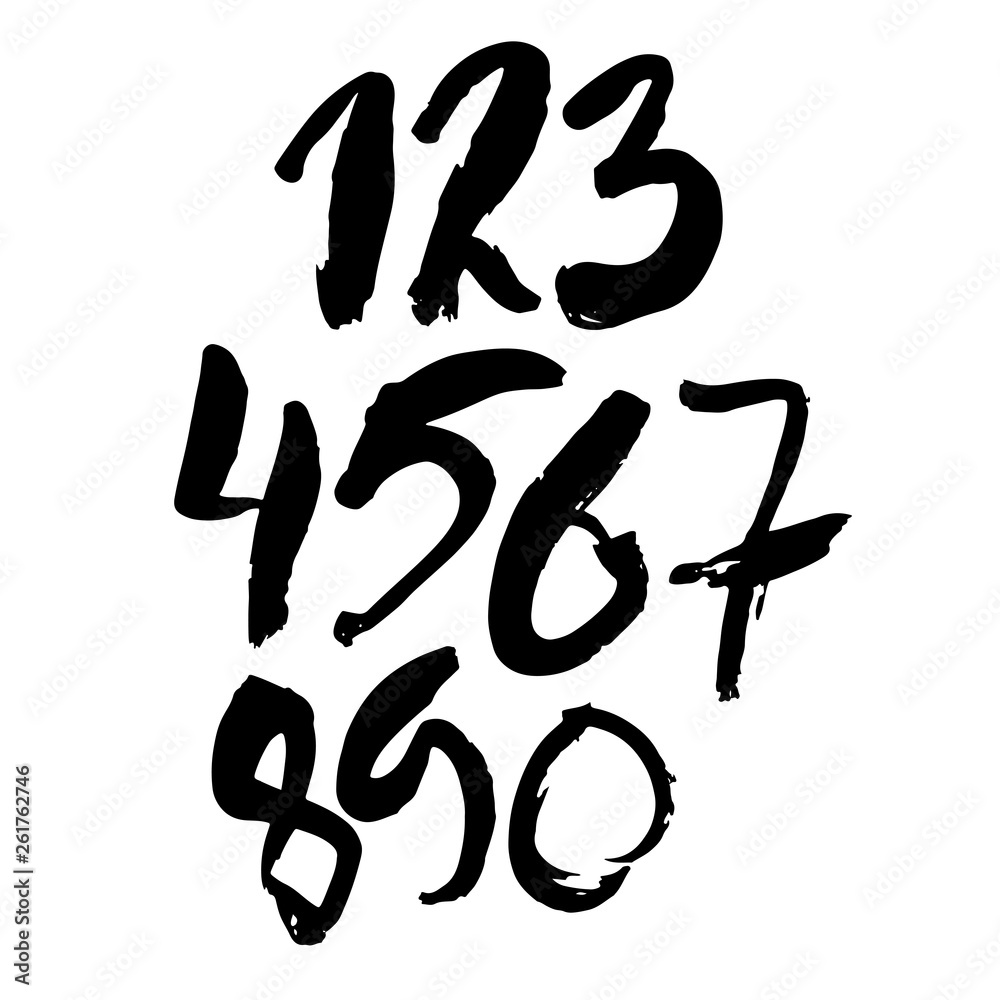 Set of grunge handdrawn numbers. Modern dry brush lettering. Vector illustration.
