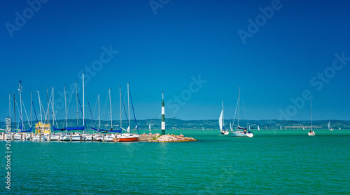 Sailboats in the port on la...