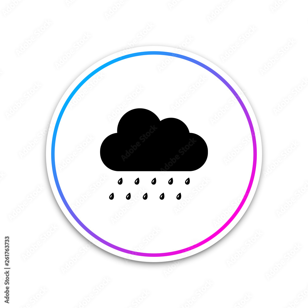 Cloud with rain icon isolated on white background. Rain nimbus cloud precipitation with rain drops. Circle white button. Vector Illustration Cloud with rain icon isolated on white background. Rain nimbus cloud precipitation with rain drops. Circle white button. Vector Illustration
