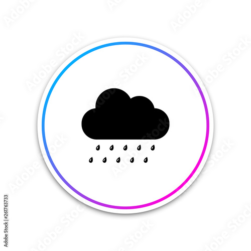 Cloud with rain icon isolated on white background. Rain nimbus cloud precipitation with rain drops. Circle white button. Vector Illustration