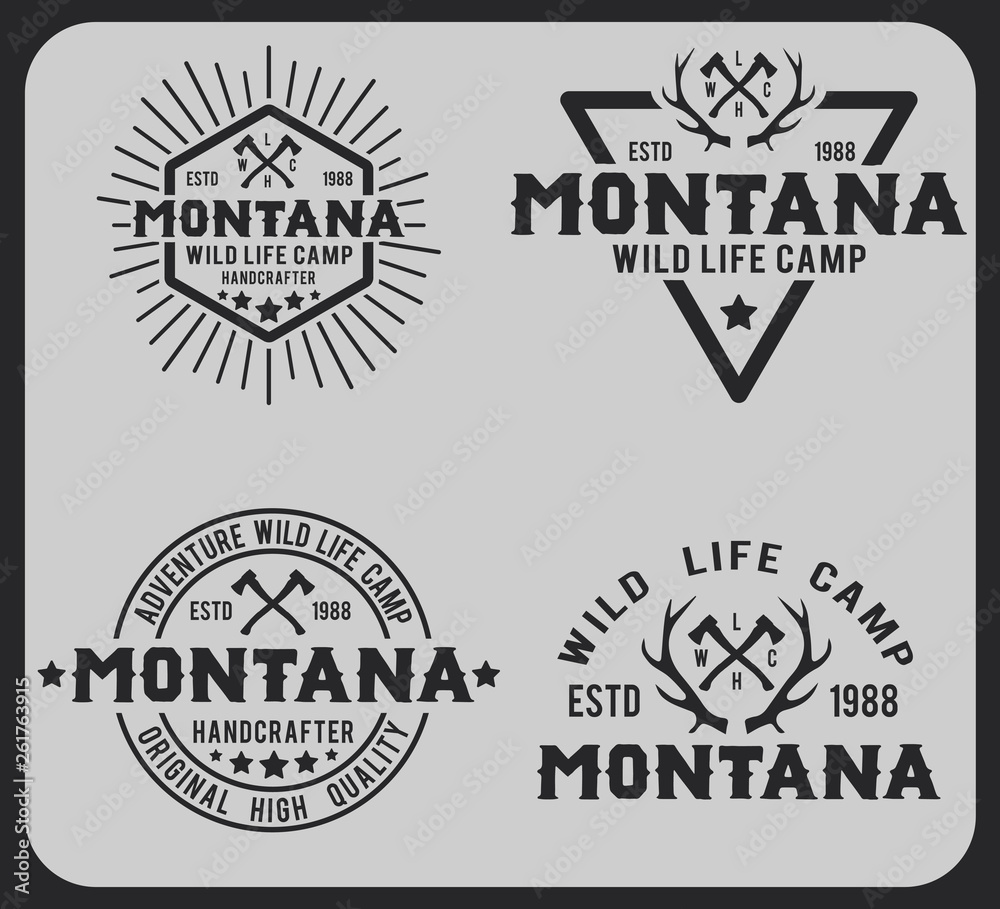 Montana. Hipster style. Vintage, retro and nature. Logotype wild life capm and park.