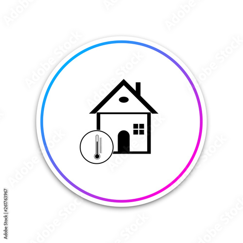 House temperature icon isolated on white background. Thermometer icon. Circle white button. Vector Illustration