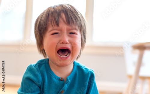 Upset crying and mad little toddler boy