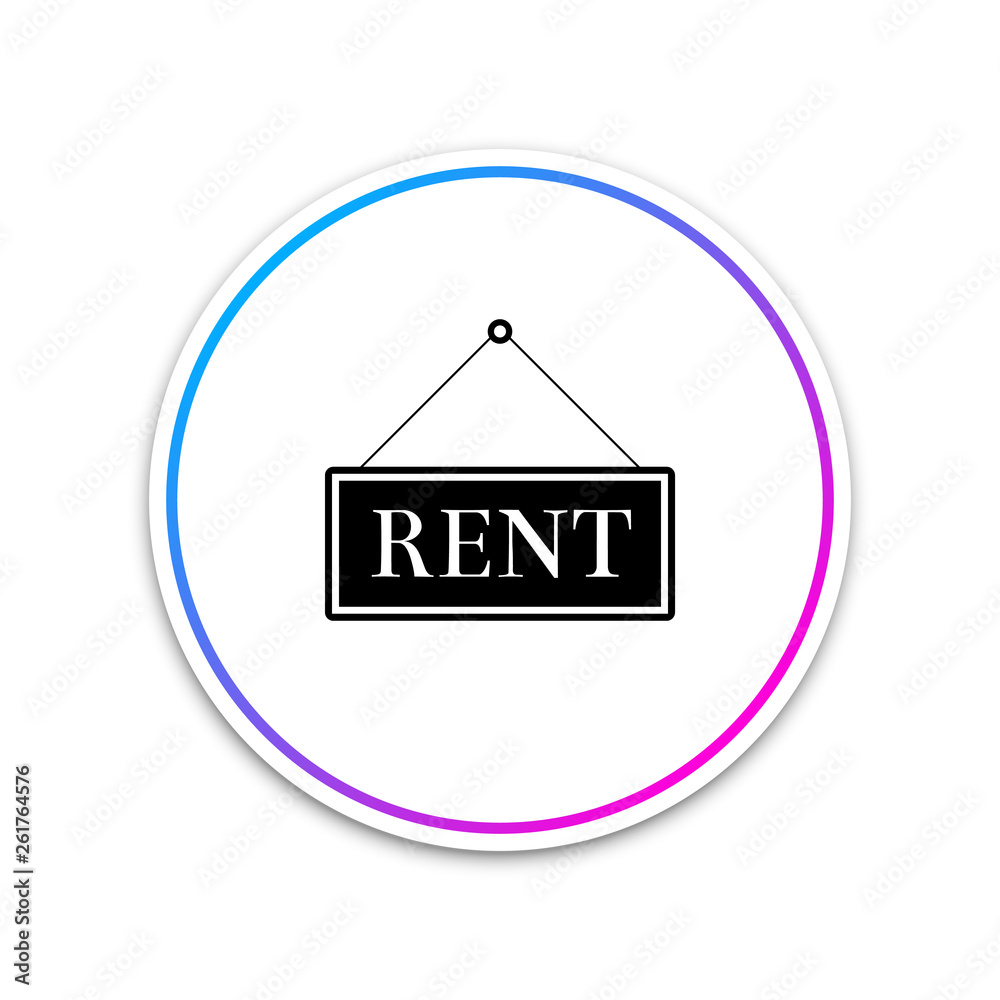 Hanging sign with text Rent icon isolated on white background. Circle white button. Vector Illustration Hanging sign with text Rent icon isolated on white background. Circle white button. Vector Illustration