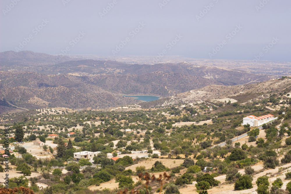 Cyprus. View of the mountain, village and vineyards