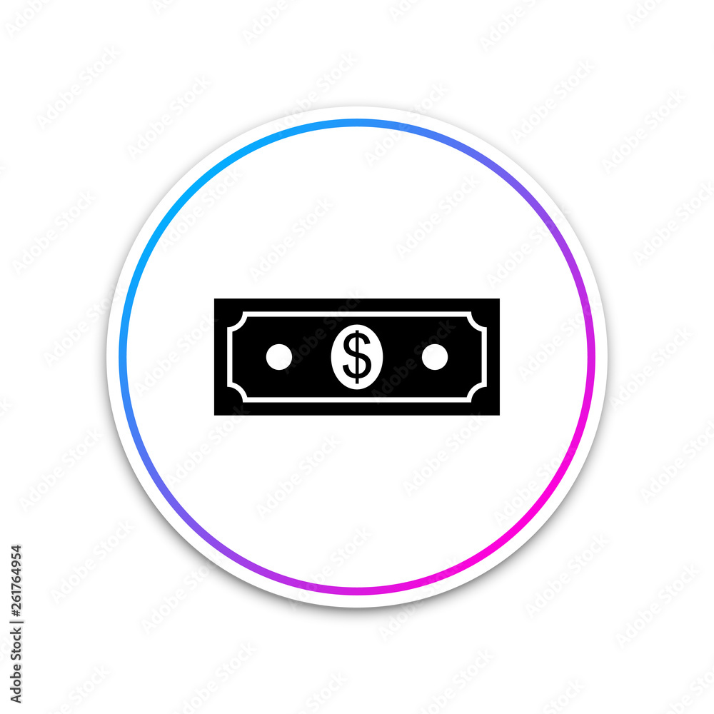 Paper money american dollars cash icon isolated on white background. Dollar banknote sign. Circle white button. Vector Illustration Paper money american dollars cash icon isolated on white background. Dollar banknote sign. Circle white button. Vector Illustration