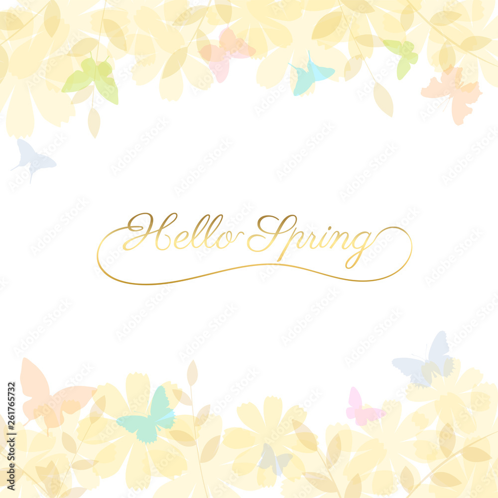 Abstract spring summer background in light pastel color with copy space, environmental theme with butterfly and tree