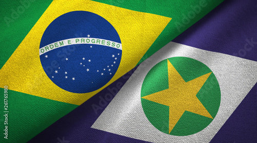 Mato Grosso state and Brazil flags textile cloth, fabric texture