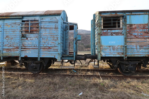  Abandoned old railway wagons at station, old train wagons in an abandoned station Inside this train station still stay wagons since the station was closed.