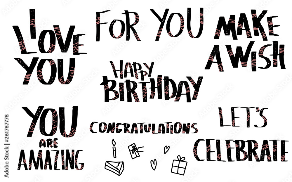 Fototapeta premium Happy Birthday lettering set. Vector illustration.