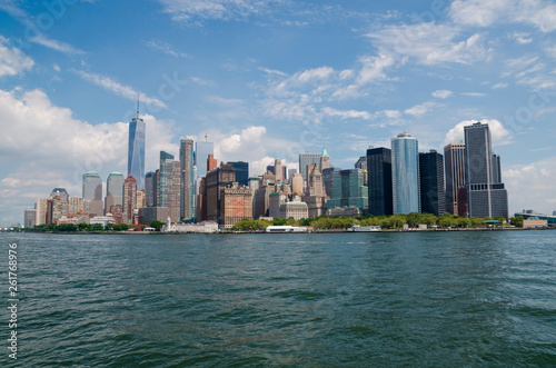 Manhattan financial district view from Hudson River  New York City  USA