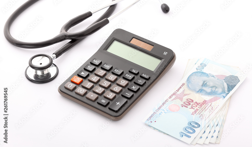 Stethoscope, Calculator and Turkish Lira Stethoscope, Calculator and Turkish Lira