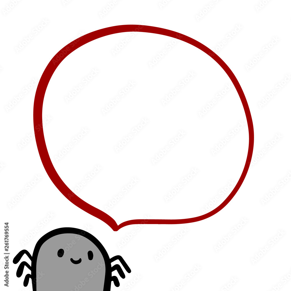 Cute spider and speech bubble hand drawn illustration